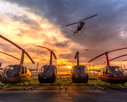 vintage helicopters in a row