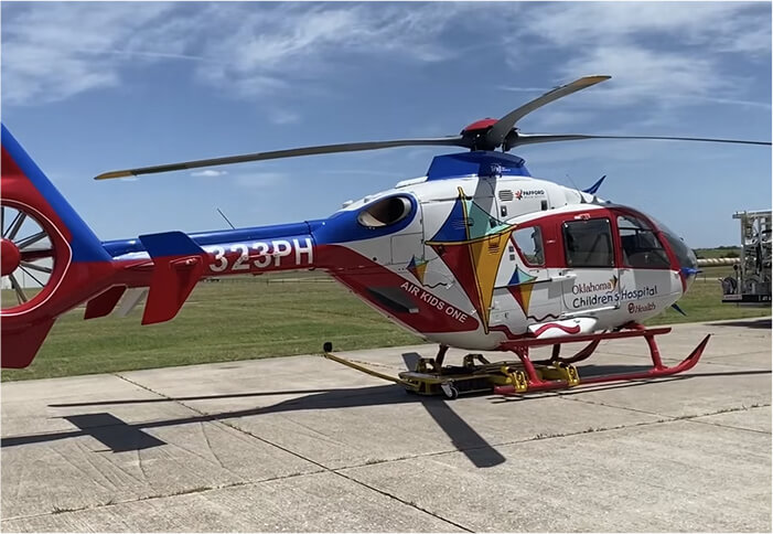A colorful helicopter with 