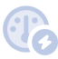 A light blue crescent moon icon with a small circle in front, containing a white star, on a transparent background.