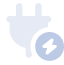 A light blue icon of an electrical plug with a circular symbol containing a lightning bolt next to it, representing electricity or power, often found among helicopter tour agency equipment.